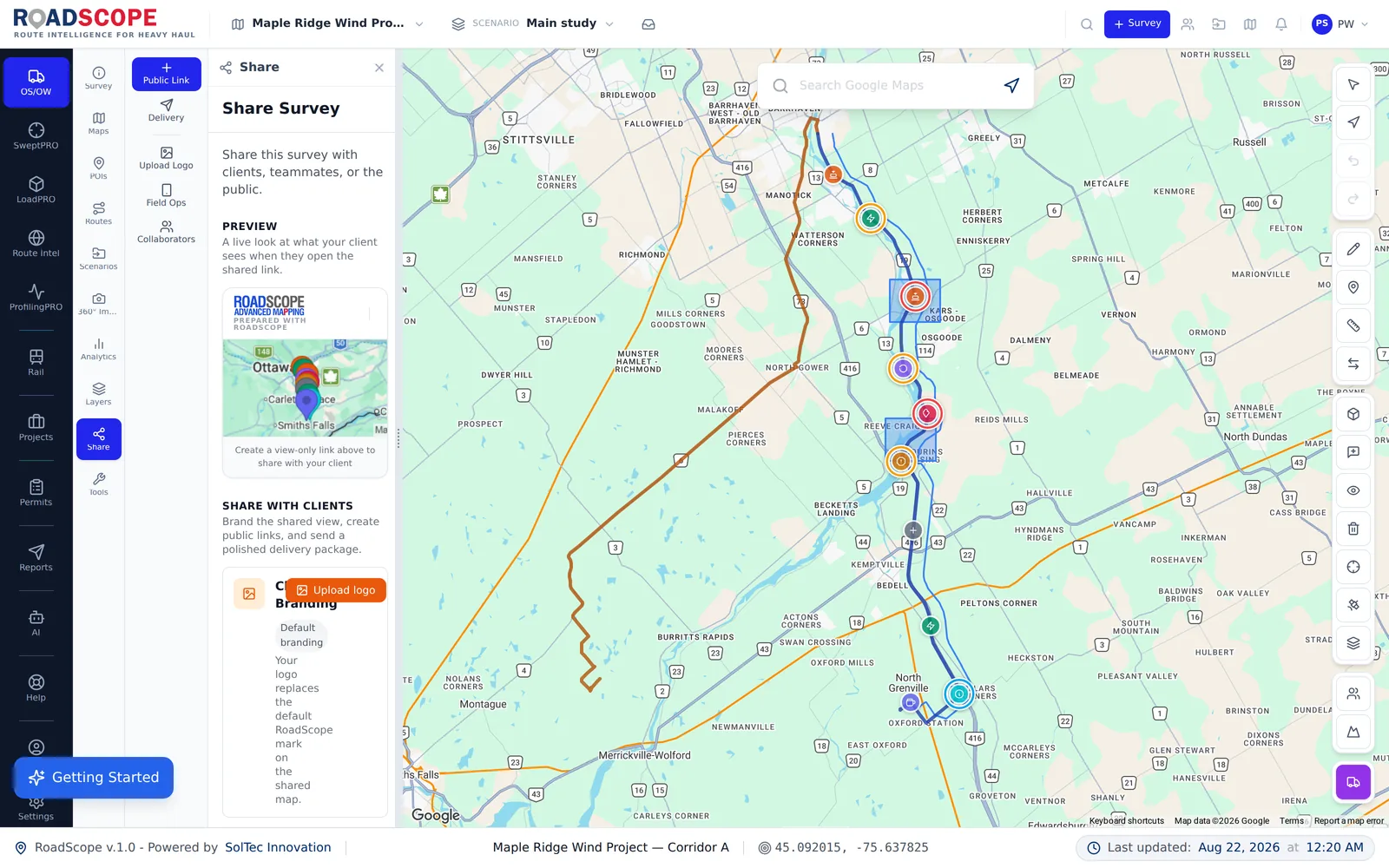 Client Delivery Portal workflow in RoadScope