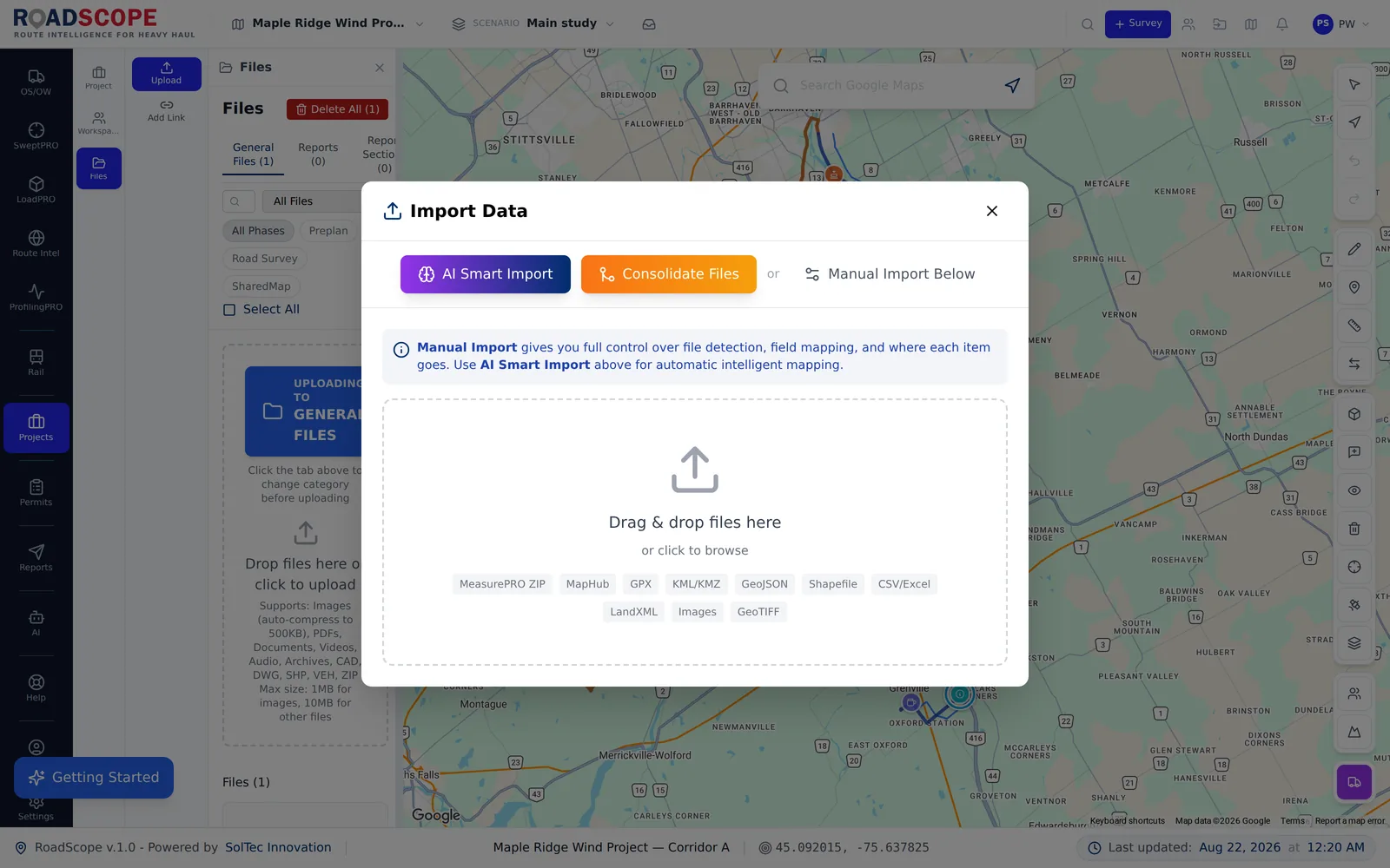 Data Import workflow in RoadScope