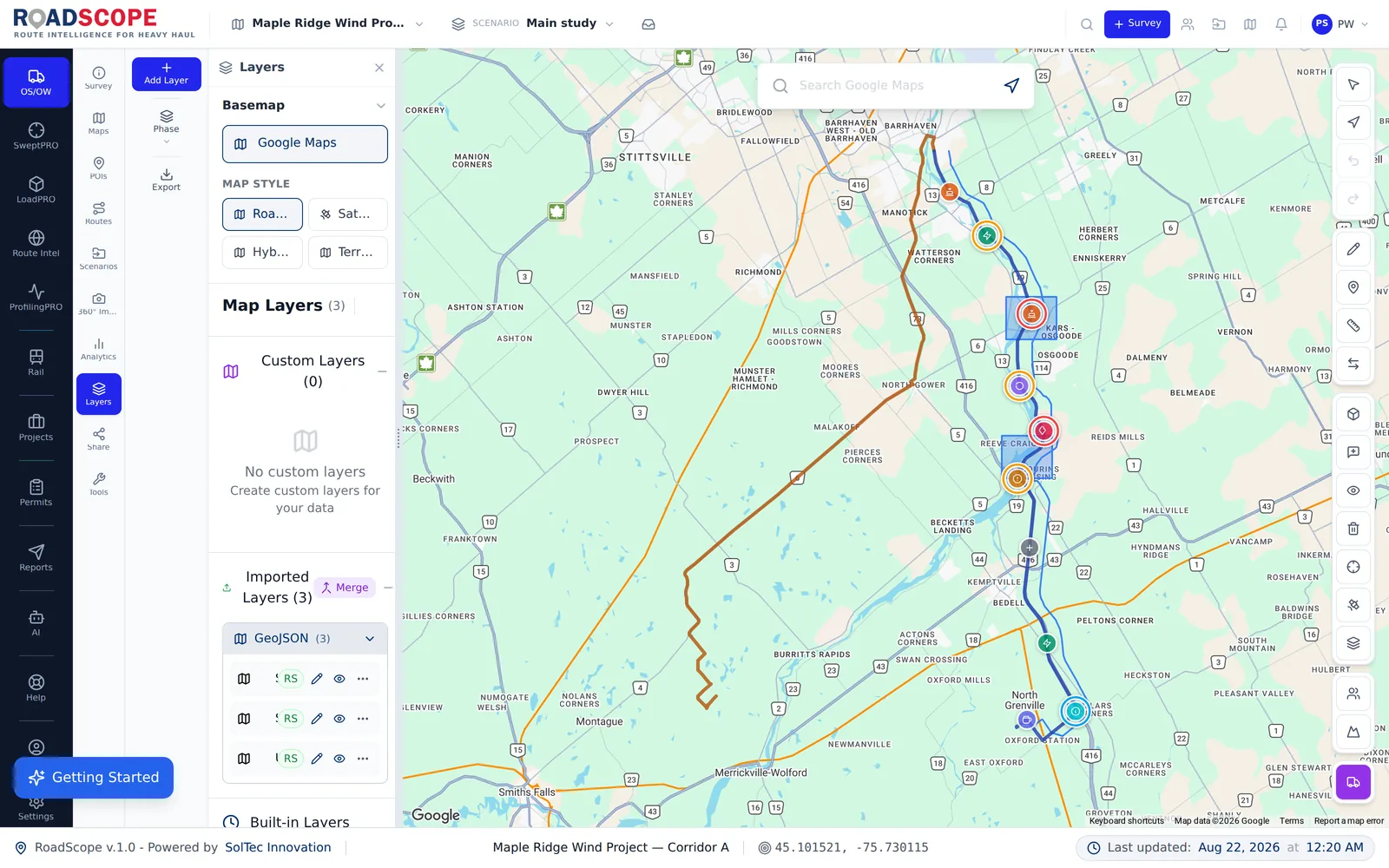Layer Management workflow in RoadScope
